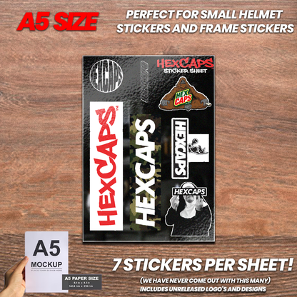 HEXCAPS APRIL STICKERSHEET (SASSY, NUN, GRAF LOGO, FISHEYE, ROOLOGO, CAMOLOGO)