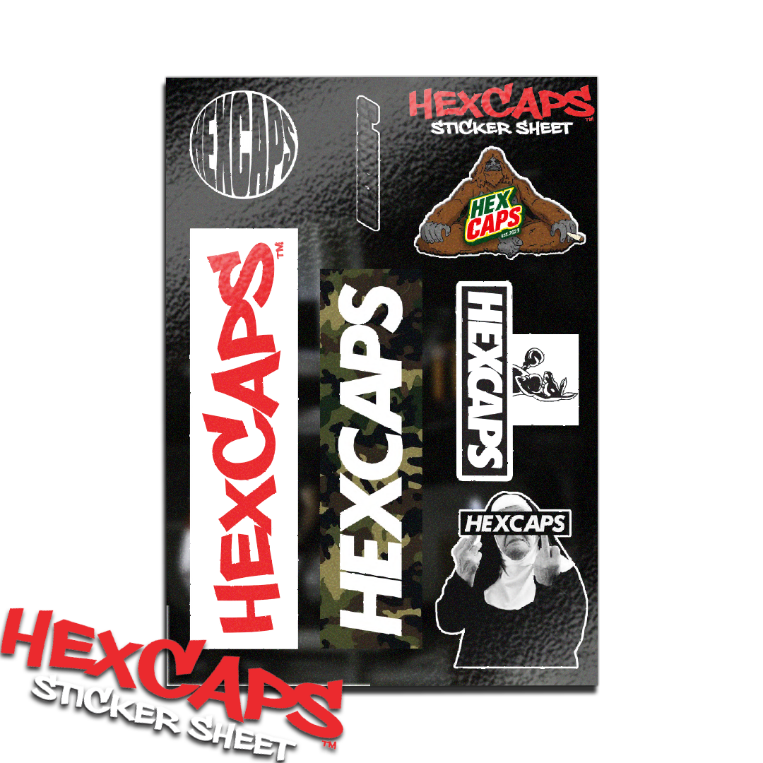 HEXCAPS APRIL STICKERSHEET (SASSY, NUN, GRAF LOGO, FISHEYE, ROOLOGO, CAMOLOGO)